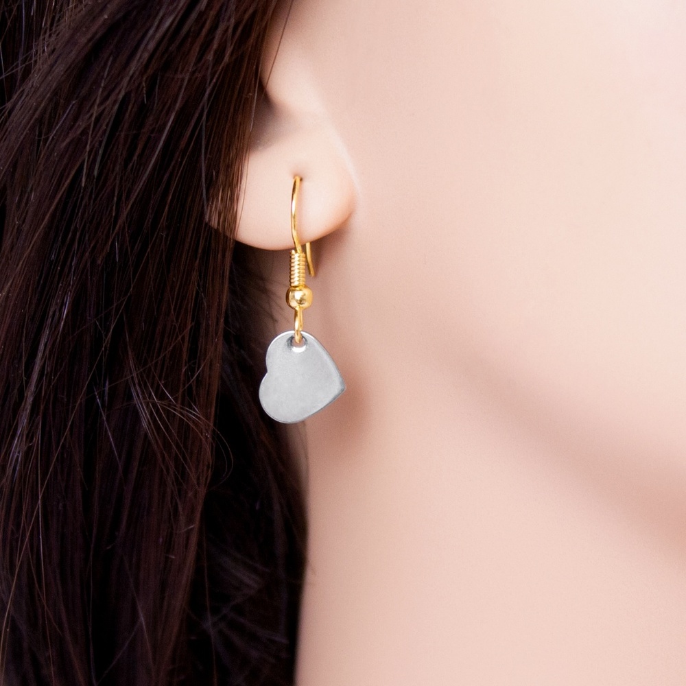 Silver and Gold Heart Handmade Drop Earrings